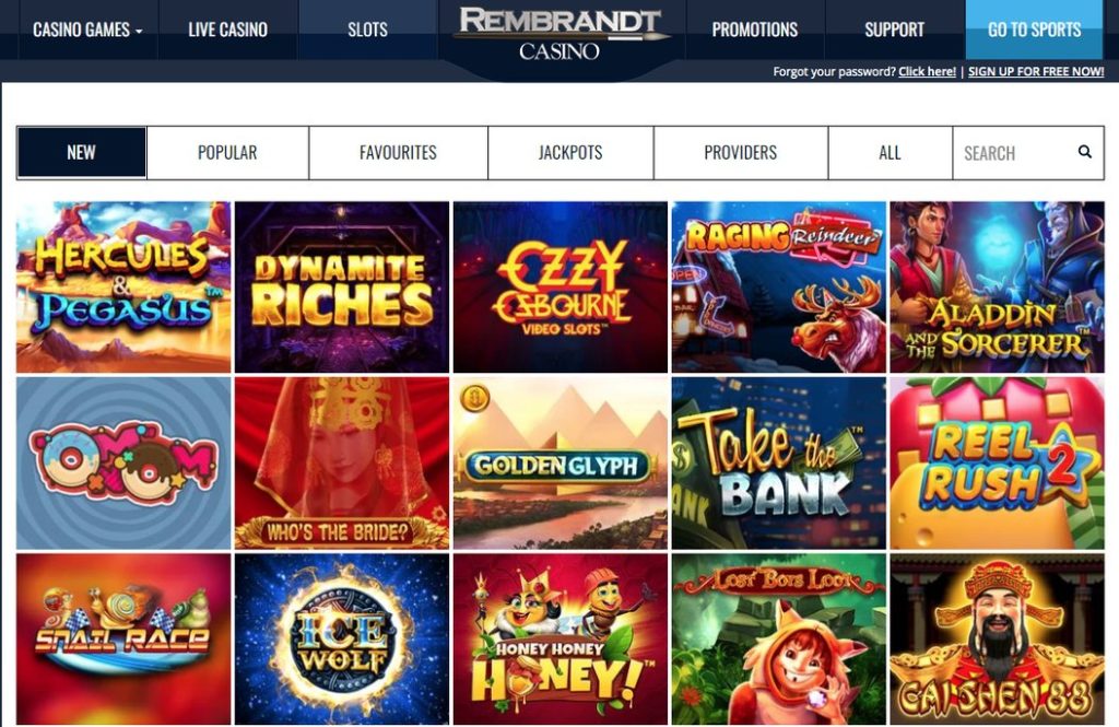 Rembrandt Casino game screen 